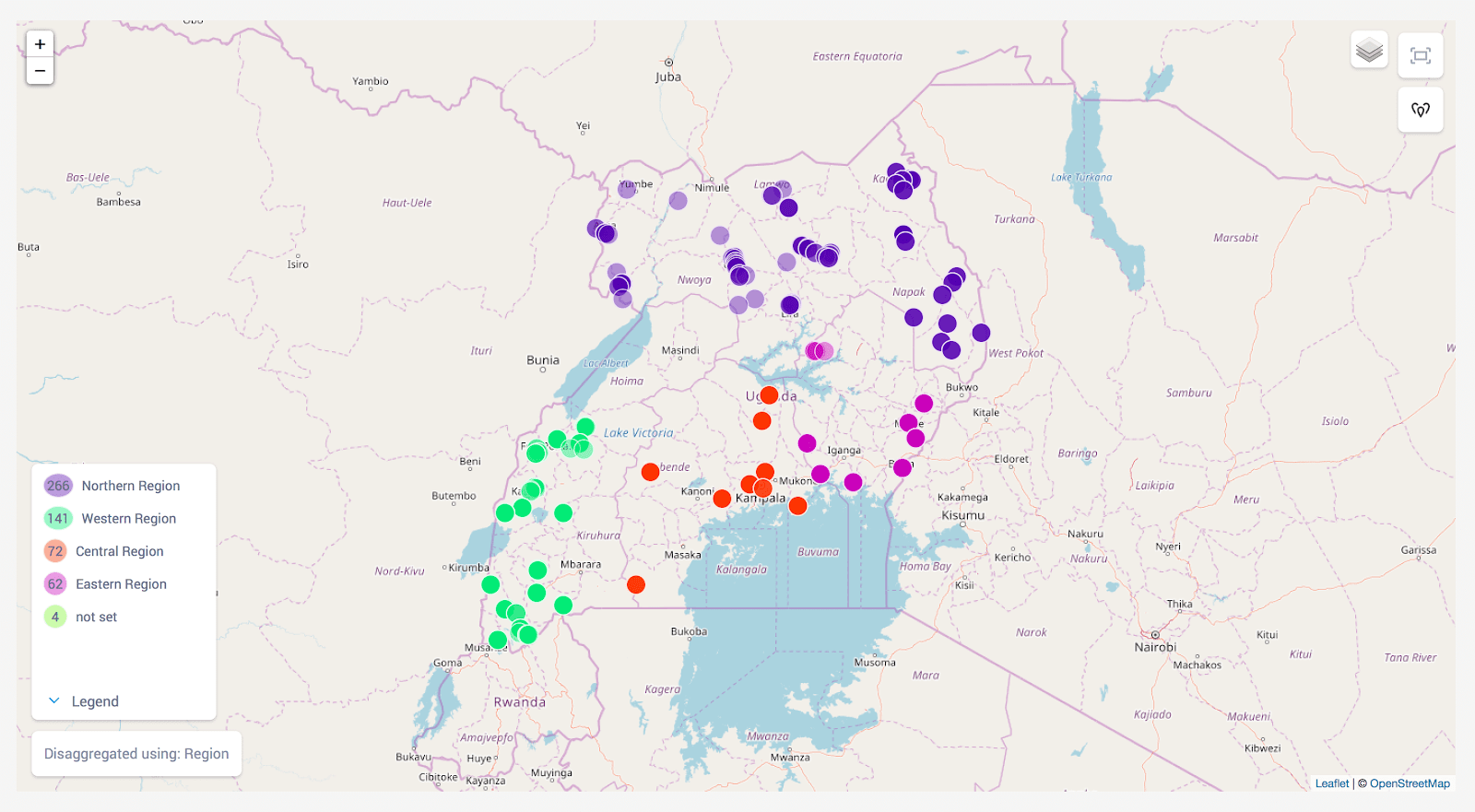 Kobo Dashboard showing data collected in Uganda