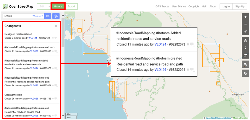 Historial de cambios en OpenStreetMap