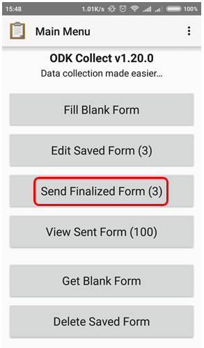 Enviar Formulario Finalizado para subir un formulario de encuesta al servidor